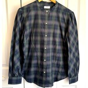 Untuckit For Her Shirt Womens 10 Blue Green Plaid Long Sleeve Button Up